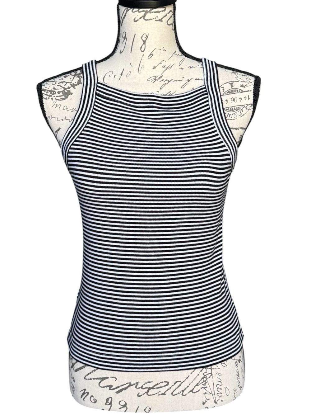 LOFT Stripe Perfect Ribbed Apron Neck Tank Top